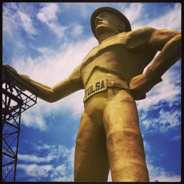This guy--the Golden Driller--stands 75 feet and watches over the Tulsa Convention Center. (8/8/14)